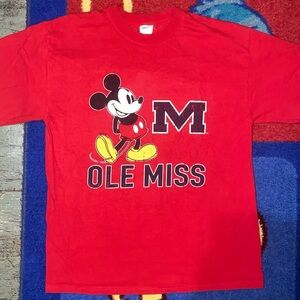 Disney Ole Miss University Red T Shirt Men’s Large Unisex Mickey Mouse Soffe